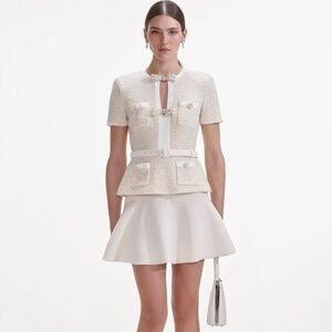 self-portrait Cream Sequin Knit Mini Dress - Size: LARGE - MSRP $555 - NWT